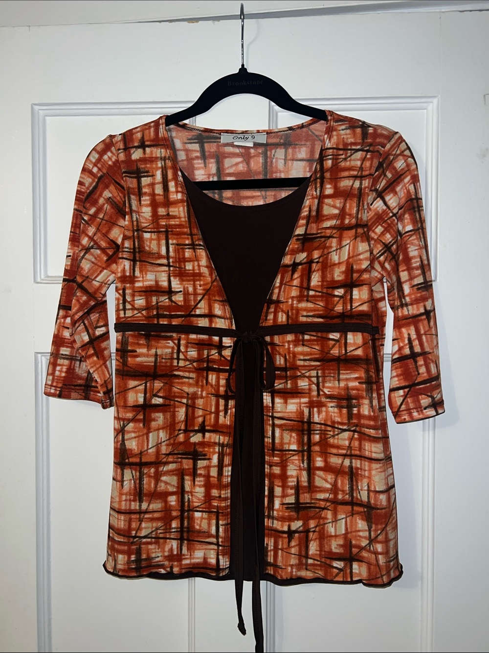 Only 9 vintage Rust & Brown Patterned Layered Tie-Front Top